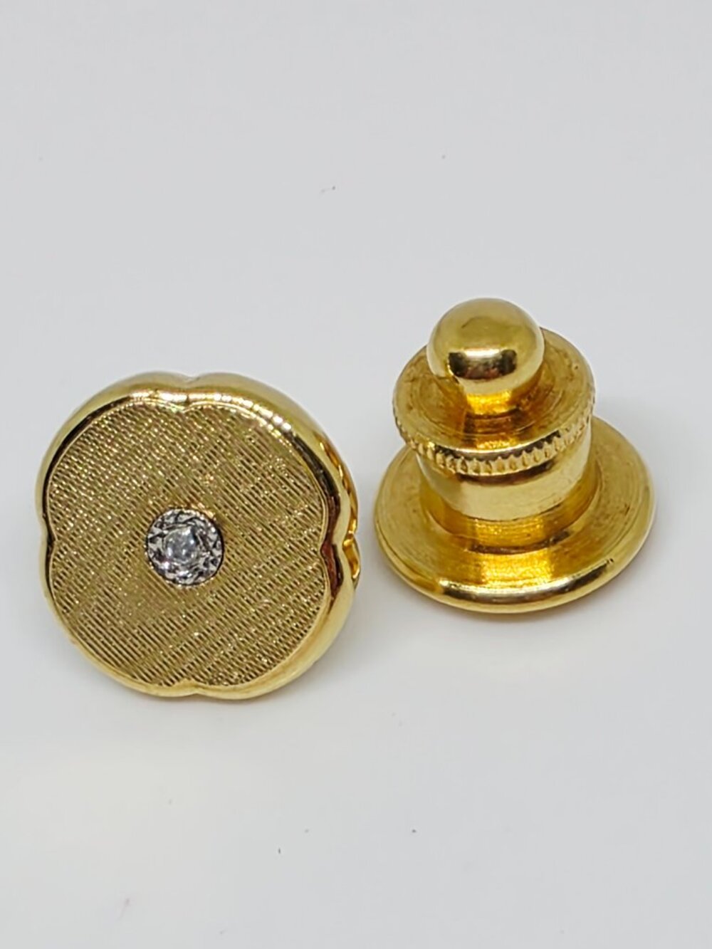 Vintage Gold Tone Engine Turned Tie Tack Pin Accent Stone Mid-Century Modern MCM